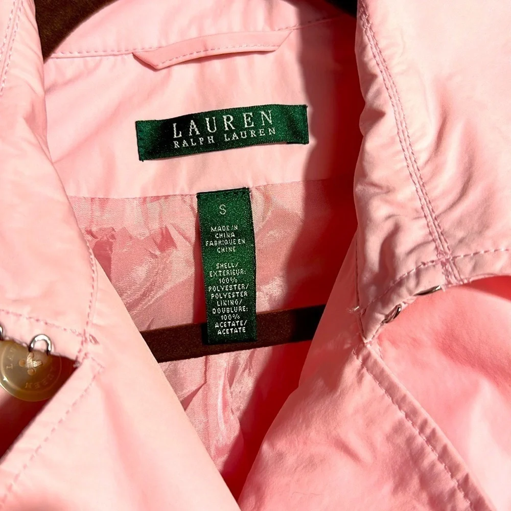 Lauren Ralph Lauren Trench Coat Petite Sz PS Pink Double Breasted Belted Jacket - Picture 3 of 6